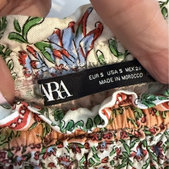 Zara Linen Floral Print Vintage Balloon Sleeve Peasant Blouse Cropped Top Sz SM - Picture 5 of 8